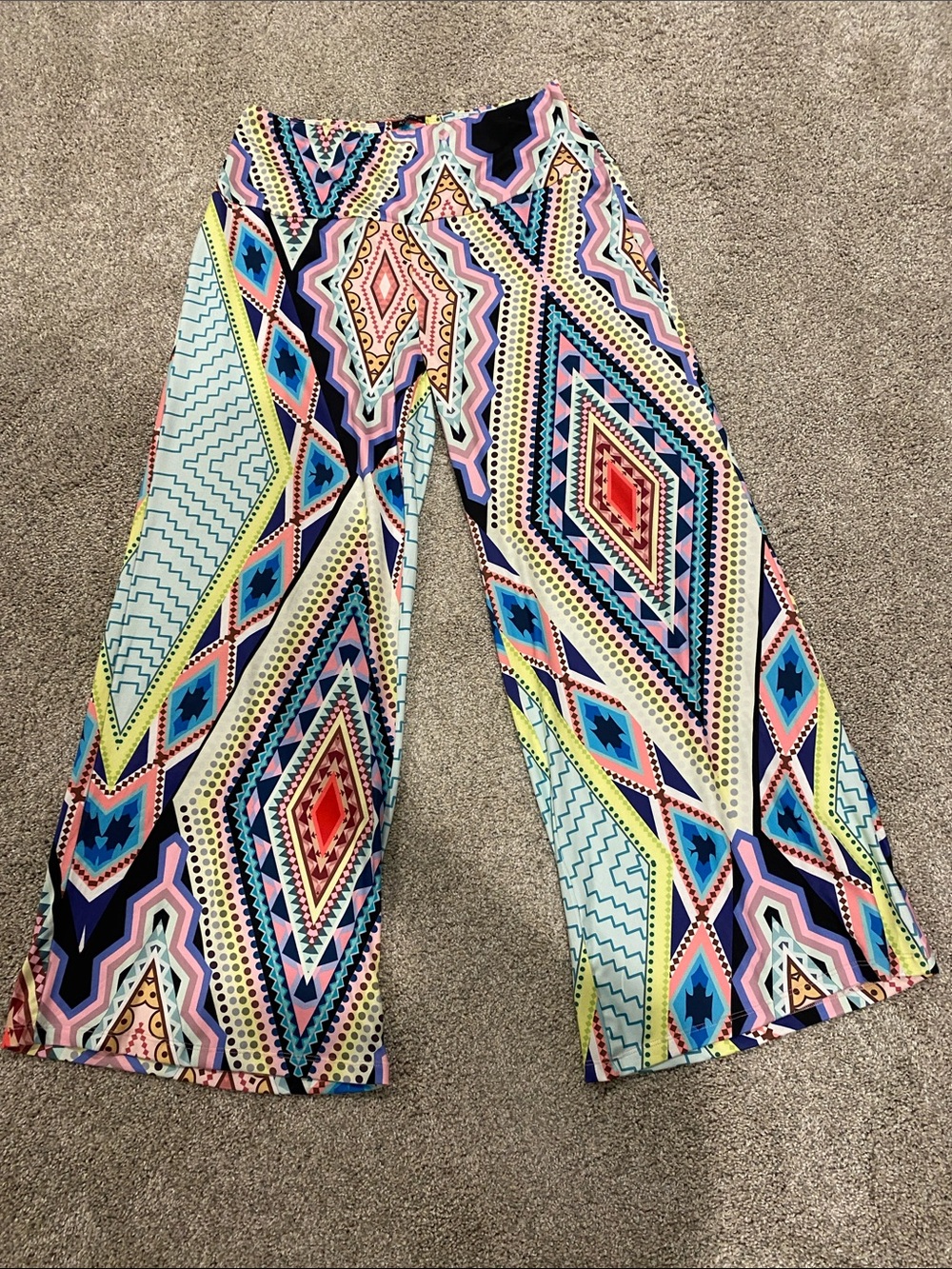 Wide Leg Geometric Print Pants - Multicolor
